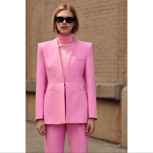 Zara pink blazer, matches pink high waisted trouser